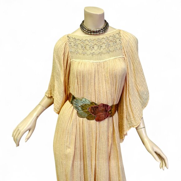 Vintage 1970s Gauze Cotton Dress with Metallic Threads - Picture 3 of 15